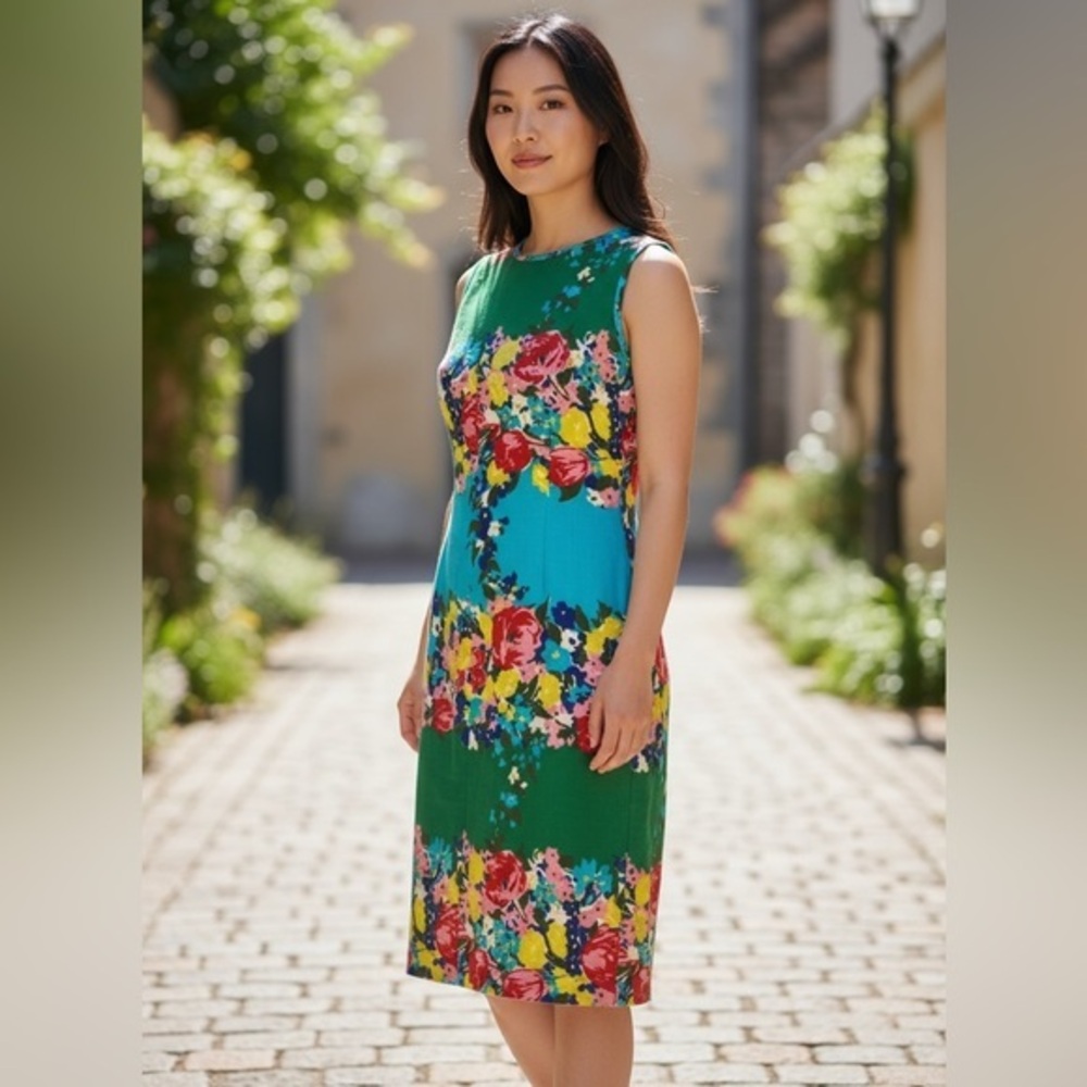 TALBOTS FLORAL TEXTURED SHEATH DRESS WOMENS‎ SIZE 10